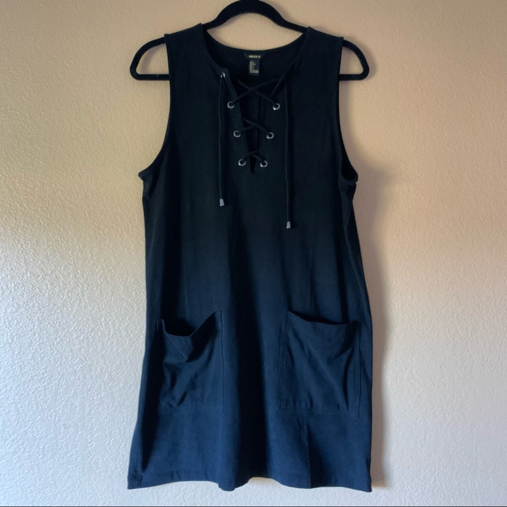 Forever 21 Faux Suede Black Lace Up Dress - Size Large